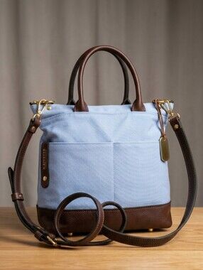 R. Riveter Otto Canvas & Leather Convertible Tote Crossbody Bag - Baby Blue